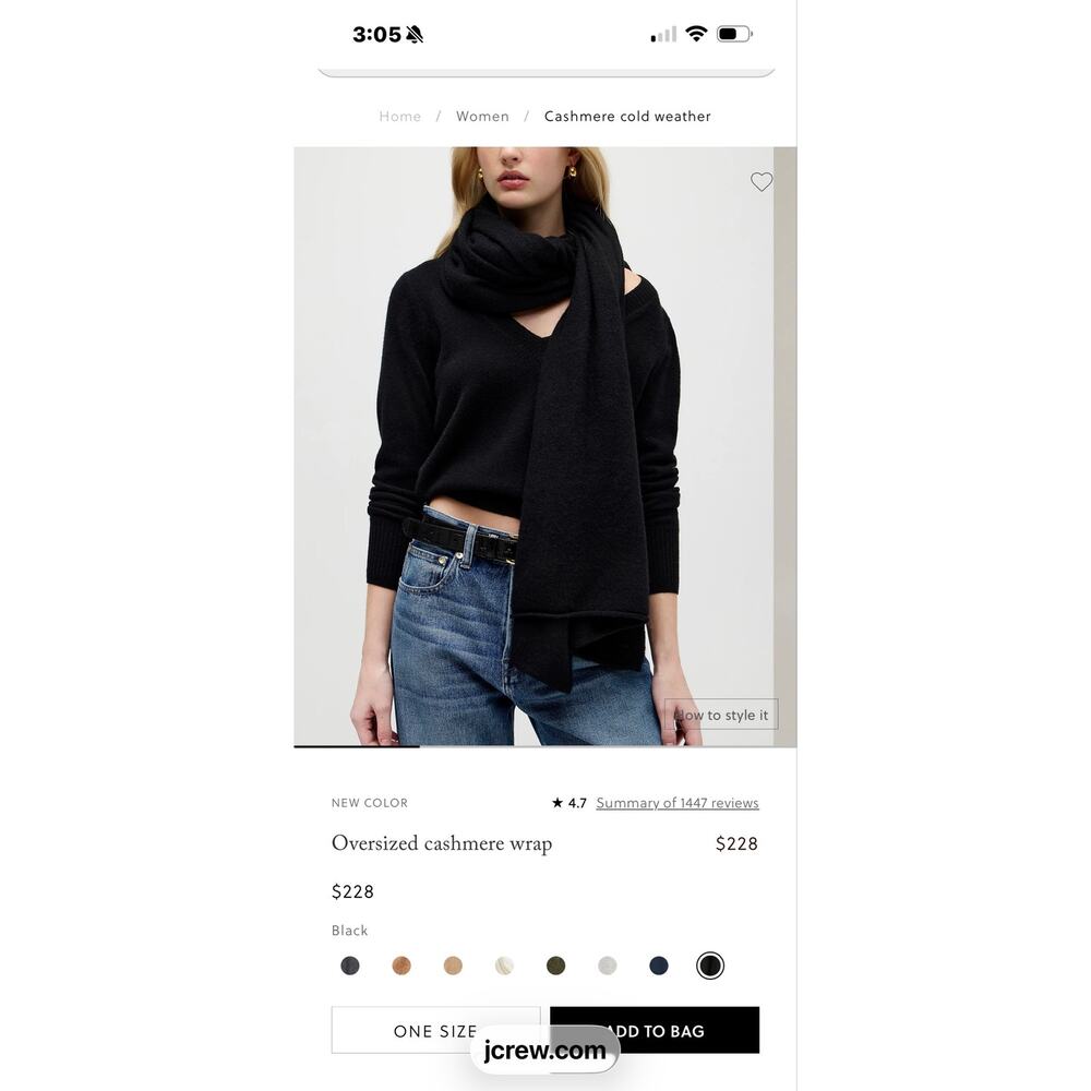 J.Crew Women's Black Oversized Cashemere Wrap NWOT - Picture 6 of 13